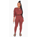 2020 Wholesale women's clothing casual long sleeve fashion solid sexy women crop top tracksuits fall outfits two piece pants set